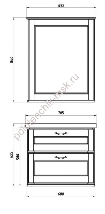 Комплект мебели ASB-Woodline Прато 70 белый/патина серебро (16697/9650/9645)
